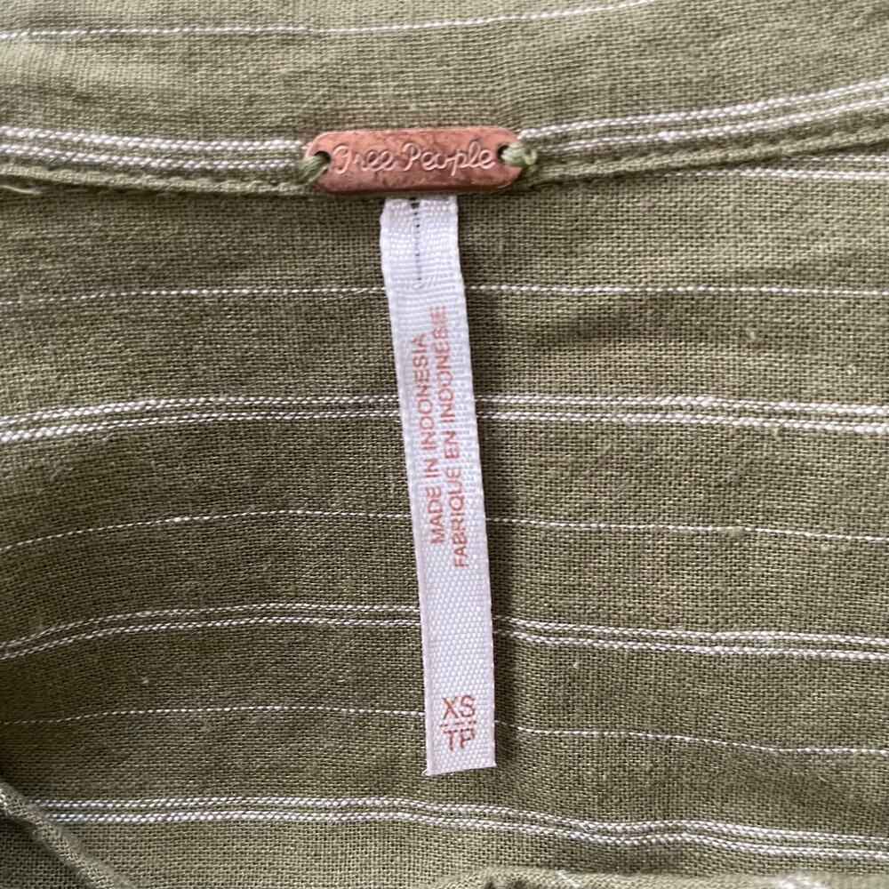 Free People Under The Boardwalk Linen Cotton Olive Striped Peasant Top XS Boho - Picture 5 of 6